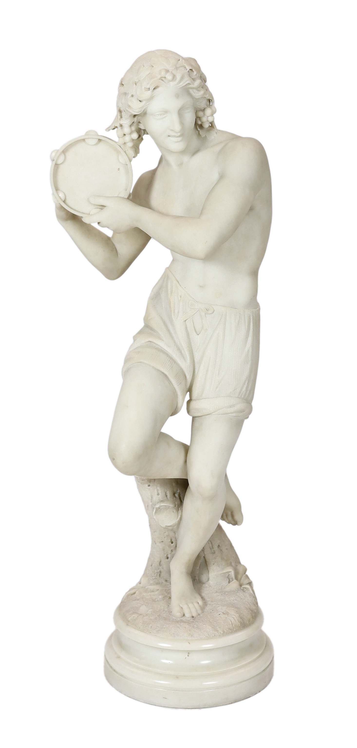 G. Cigoli, a 19th century Italian carved white marble figure of a Neapolitan tambourine dancer, 95cm high